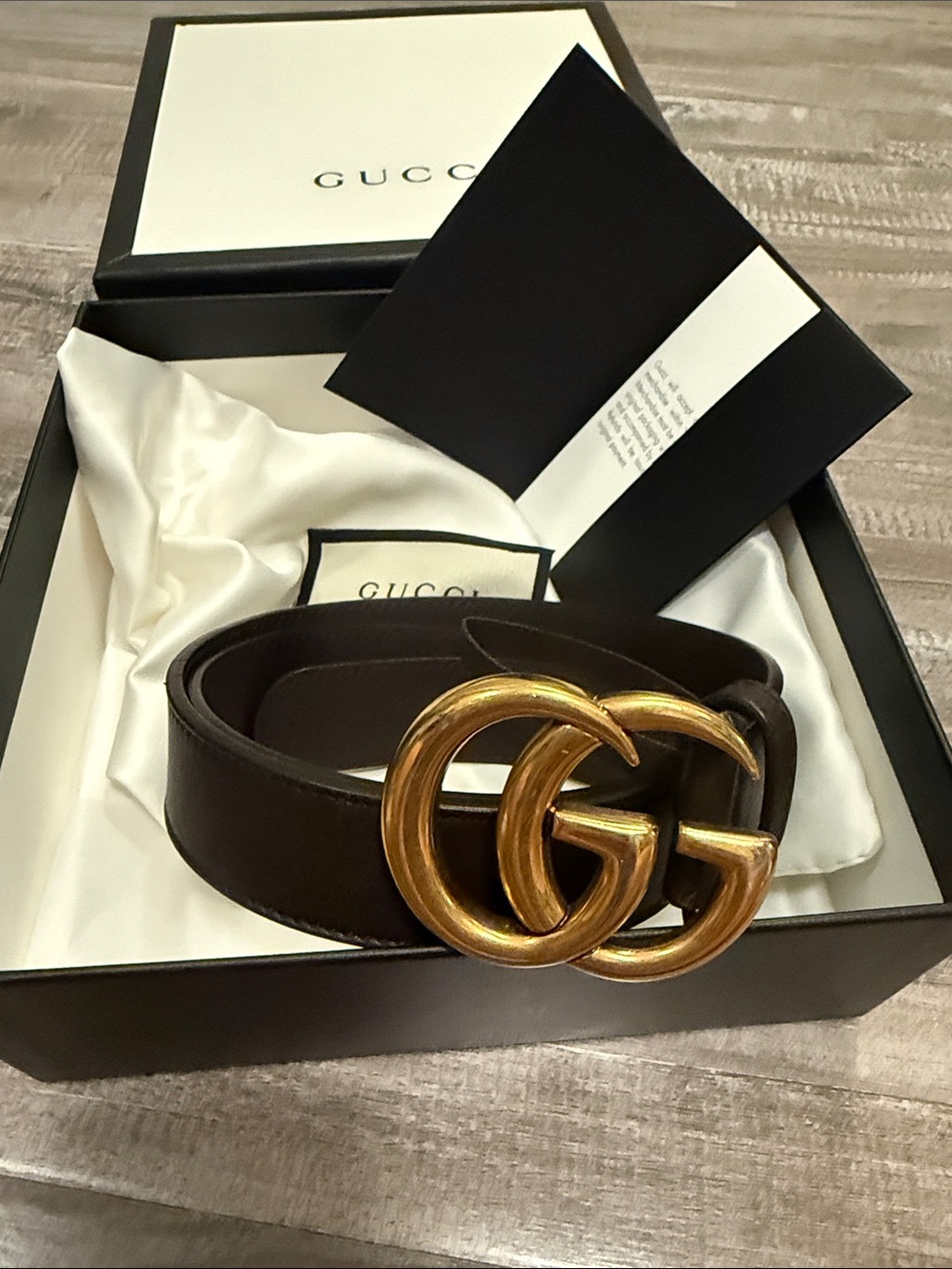 Gucci Dark Brown Leather Belt with Gold Double G Buckle